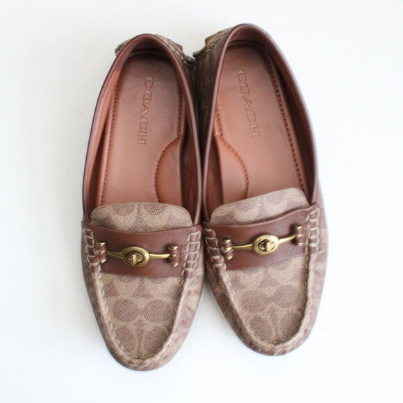 COACH Women's Signature Leather Crosby Driver Brown Tan Turn- Lock Loafers 7.5 - Picture 4 of 8